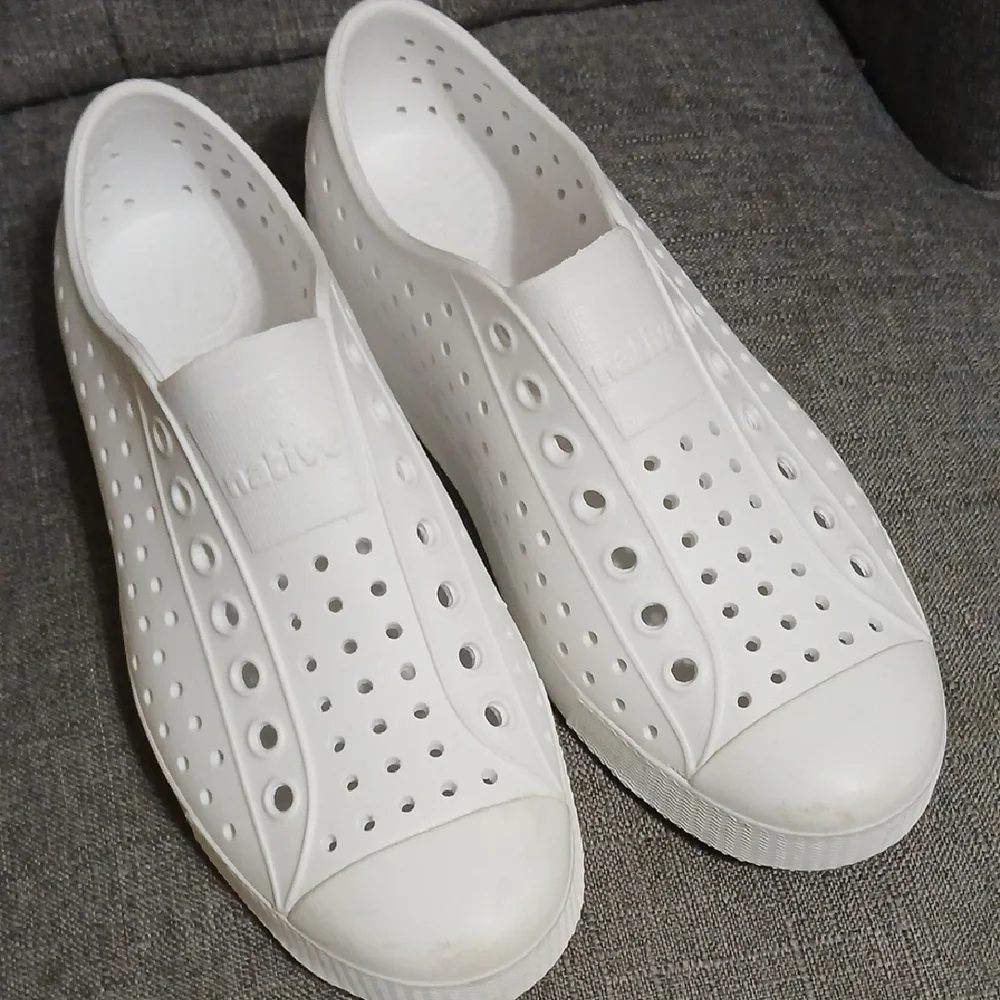 Native Women's White Perforated Slip-On Sneakers - Picture 1 of 5